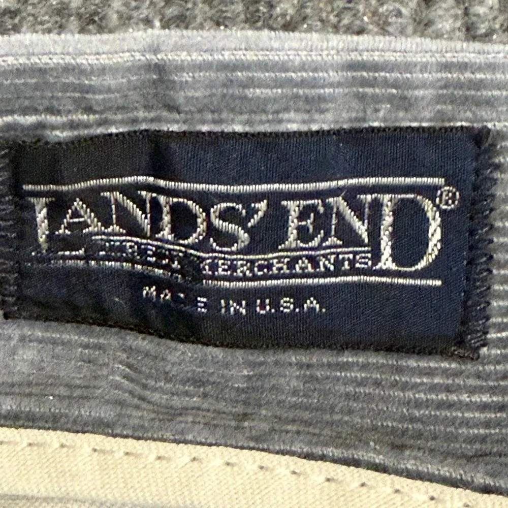 Vintage Lands' End USA Made Corduroy Pleated Pants Men's 36x29 Gray Cotton